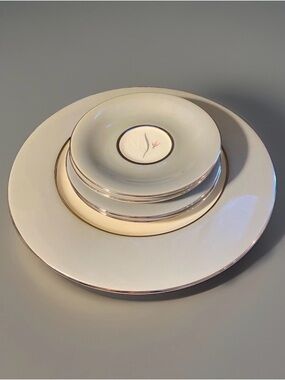 Vintage MCM Castleton China FLAIR 6 Piece Plate Bundle - Gray & Pink